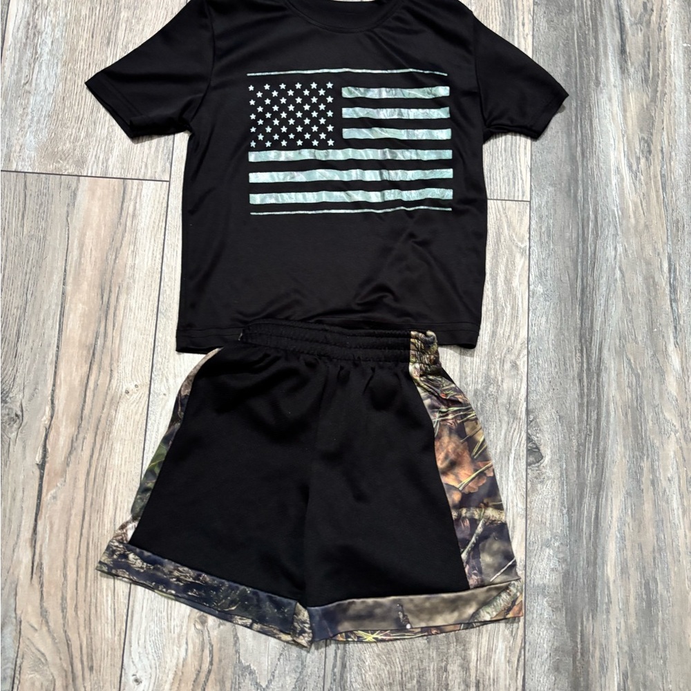 Black Flag T-Shirt and Camo Shorts Set